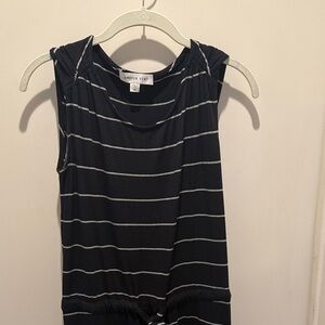 Amour Vert Black and White Striped Midi Dress